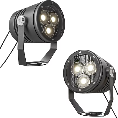Modern Black Metal Downlights And Spotlights With Three Bulbs And Adjustable Brackets 3d model