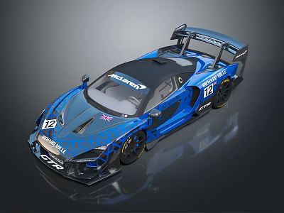Blue McLaren Racing Car With Renault Logo Aerodynamic Rear Wing And Number 12 3d model