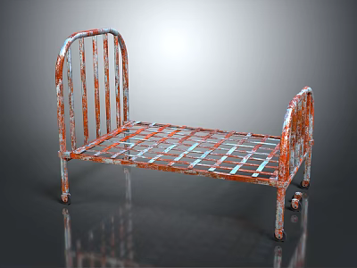 Rusty Iron Double Bed With Curved Headboard Footboard And Vintage Metal Frame Design 3d model
