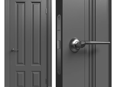 Grey Swing Door Design With Panel Lines Handle And Lock Mechanism 3d model