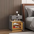 Modern Gray Bedside Table With Drawers Decorative Items And Bottom Lighting 3d model
