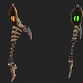 Fantasy Skeleton Weapon With Glowing Green Yellow Eyes And Purple Red Accents