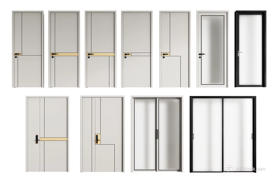 Modern Hinged Doors With Various Styles And Stylish Handles For Interior 3d model 