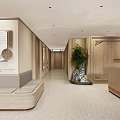 Modern Hospital Outpatient Clinic Interior With Wooden Reception Desk And Green Plant