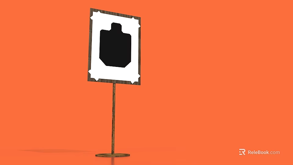 Black Silhouette Sign With White Border On Metal Pole Against Orange Background 3d model 