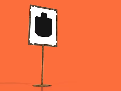 Black Silhouette Sign With White Border On Metal Pole Against Orange Background 3d model