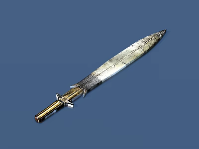 Antique Metal Sword With Brass Hilt And Engraved Blade On Blue Background 3d model