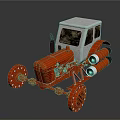Red Tractor With White Cabin And Blue Exhaust Pipes On Black Background
