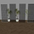 White Grid Room Dividers In Modern Interior With Potted Plants And Wooden Floor