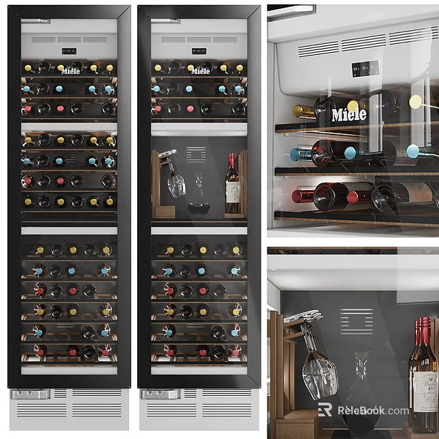Elegant Entertainment Appliance Wine Cooler Interior With Multiple Wine Bottles And Glasses 3d model 
