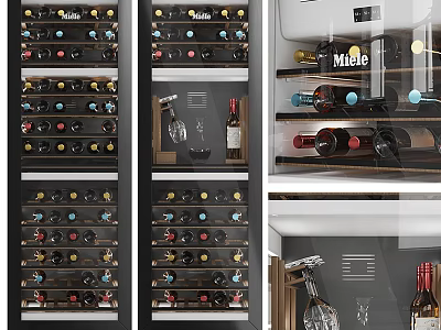 Elegant Entertainment Appliance Wine Cooler Interior With Multiple Wine Bottles And Glasses 3d model