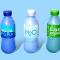 Assorted Bottled Water Products Featuring Agua Pura H2O Forest Spring Labels and Colors