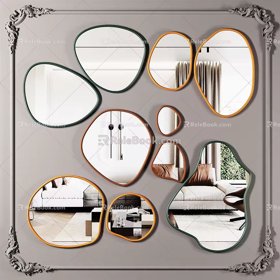 modern mirror shaped mirror group 3d model