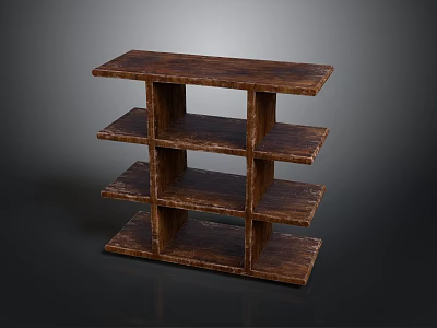 Rustic Wooden Multi Layer Open Shelf With Textured Surface For Home Storage 3d model