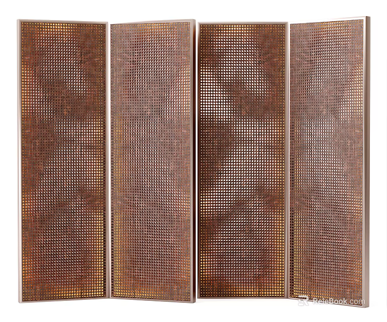 Four Panel Bronze Perforated Screen With Modern Intricate Pattern For Room Divider 3d model 