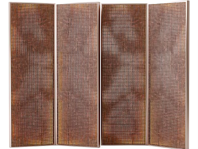 Four Panel Bronze Perforated Screen With Modern Intricate Pattern For Room Divider 3d model