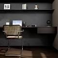 Modern Wooden Desk With Laptop Mouse Paper Organizer Radio Globe And Chair