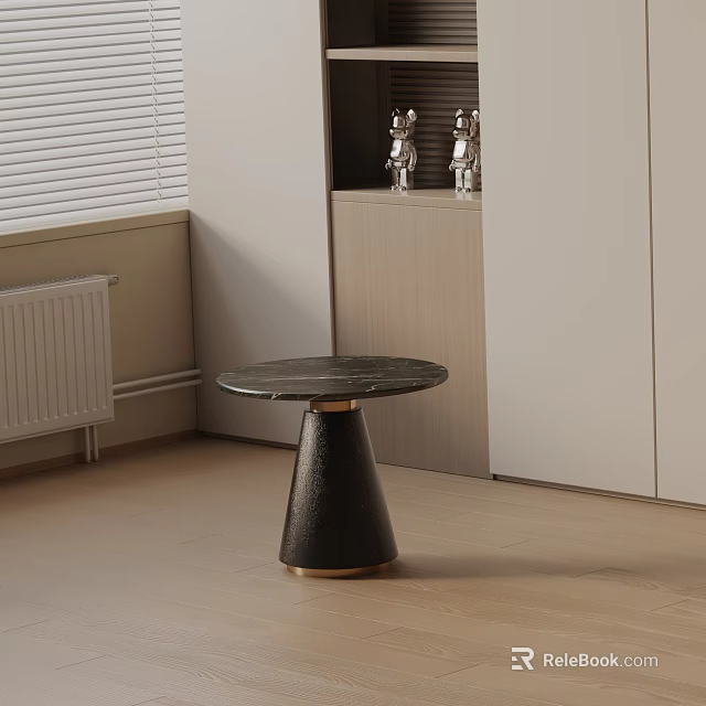 Modern Side Table With Black Marble Top Black Cone Shaped Base And Gold Accents 3d model 