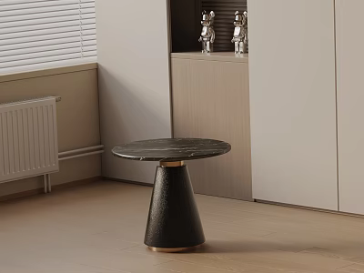 Modern Side Table With Black Marble Top Black Cone Shaped Base And Gold Accents 3d model