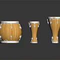 Three Sizes Wooden Yellow Percussion Drums With Chrome Hardware And Striped Design