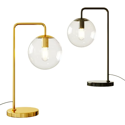 Modern Table Lamps With Gold Black Bases Clear Glass Globe Shades And Visible Bulbs 3d model