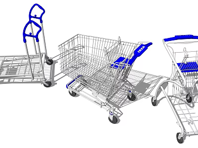Public Shopping Carts With Metal Frames And Blue Handles For Retail Use 3d model