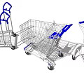 Public Shopping Carts With Metal Frames And Blue Handles For Retail Use