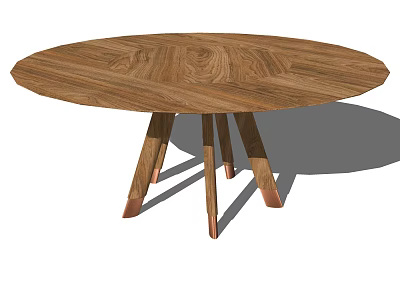 Stylish Round Wooden Dining Table With Wood Grain Surface And Three Copper Legs 3d model