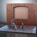 Vintage Bicycle Secured At Brick Wall With Window And Bicycle Rack