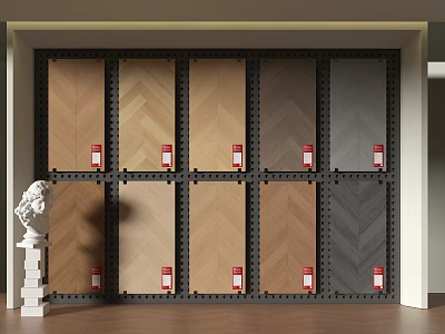 Floor Tiles In Various Colors And Patterns Displayed On Black Rack 3d model