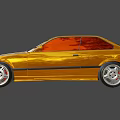 Orange BMW Two Door Sports Car With Black Stripes And Silver Wheels