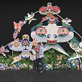 Couple Photo Spot With Kite Shaped Decoration Traditional Lotus Butterflies Birds And Flower Bushes