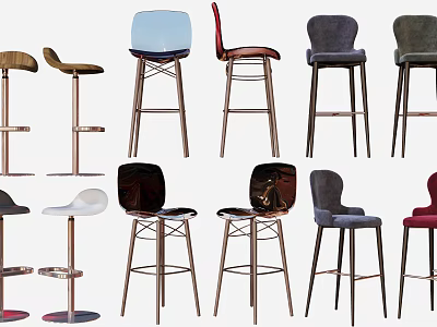 Stylish Bar Stools With Modern Designs Various Colors And Metal Frames 3d model