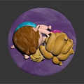 Family Dolls With Brown And Blonde Hair Sitting On Purple Base In Blue Pink Outfits