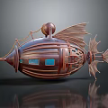 Vintage Steampunk Airship Model With Copper Exterior Blue Windows And Decorative Wings