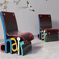 Modern Stylish Leisure Chair Design With Colorful Letter Base Red Seat And Bird Decor