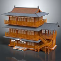 Traditional Three Story Wooden Ancient Architecture With Curved Eaves Tile Roof Balconies And Staircase