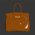 Classic Orange Leather Handbag With Top Handle Metal Lock And Decorative Charm