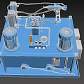 Blue Hydraulic Industrial Equipment With Dual Motors Pipes Gauges And Valves On Stable Base