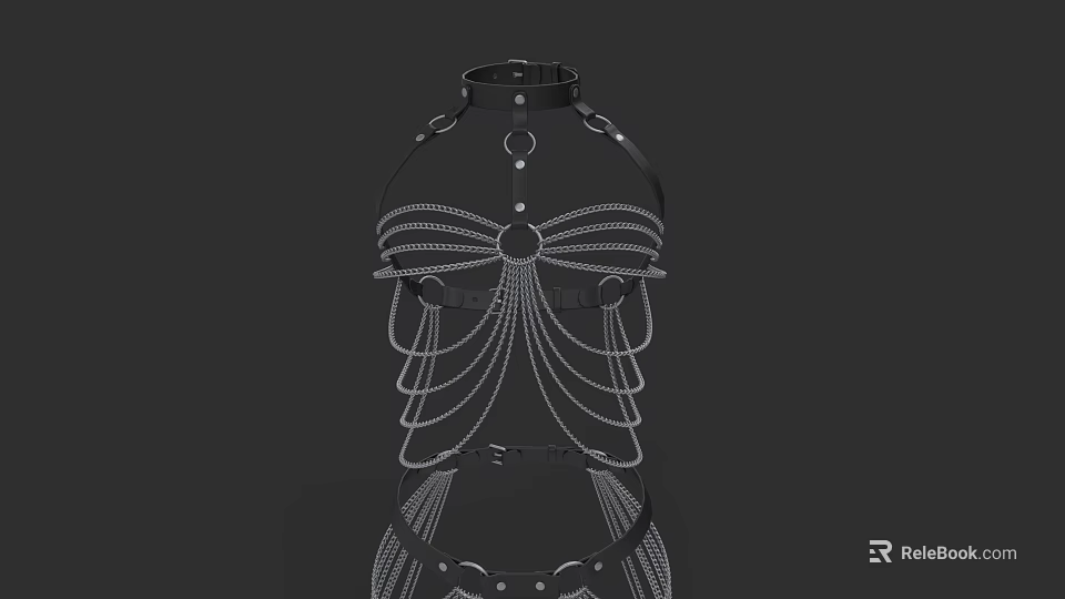 Edgy Modern Bodice With Chain Details Metal Rings And Straps Fashion Design 3d model 