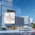 Modern Urban Architecture With Glass Facades Plaza And Outdoor Seating Area