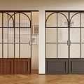 Arched Glass Doors With Wooden And Gray Frames For Interior Partition Design