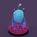 Blue Round Game Movie Character With Droplet Protrusions On Black Base Red Spikes Purple Background
