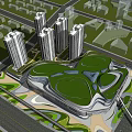 Contemporary Commercial Street Featuring High Rise Buildings And Green Roof Design