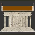 Ancient Colonnaded Building Featuring White Columns Orange Roof Red Green Ornaments And Stone Steps