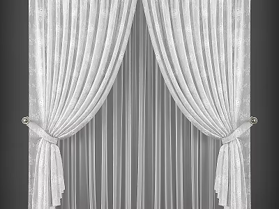 Elegant White Textured Curtains With Sheer Layer And Decorative Tiebacks 3d model