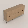 Modern Minimalist Storage Cabinet with Light Wooden Doors Black Round Knobs and Metal Frame