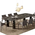 poliform modern dining table and chair rectangular dining table and chair combination chandelier 3d model