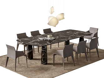 poliform modern dining table and chair rectangular dining table and chair combination chandelier 3d model