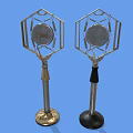 Vintage Metal Speakers With Hexagonal Frame Round Grille And Colored Handles
